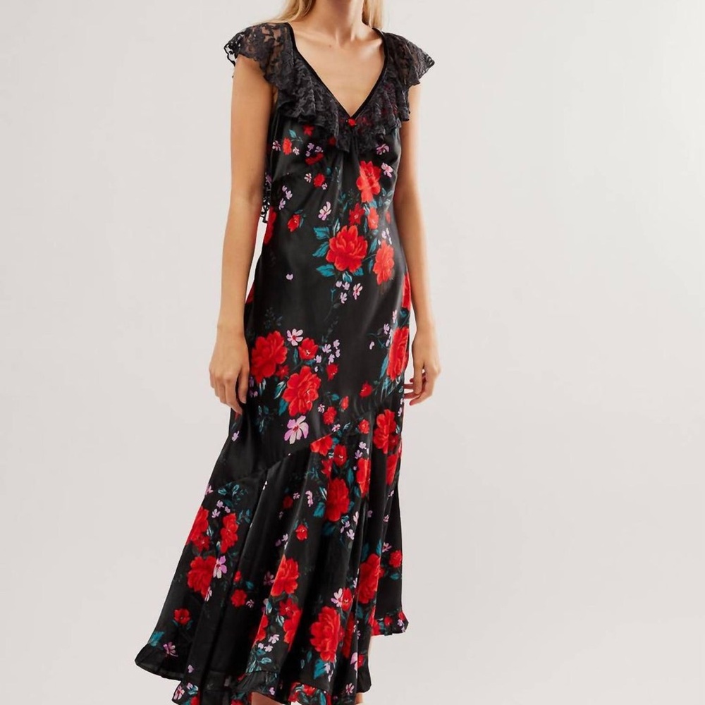 NOW $58 - Orig. $198 - Free People Warm Hearts Midi Dress In Black Combo
